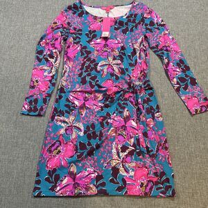 Lilly Pulitzer Bryson Long Sleeve Dress Blue Rhapsody Orchid You Not Small NWT